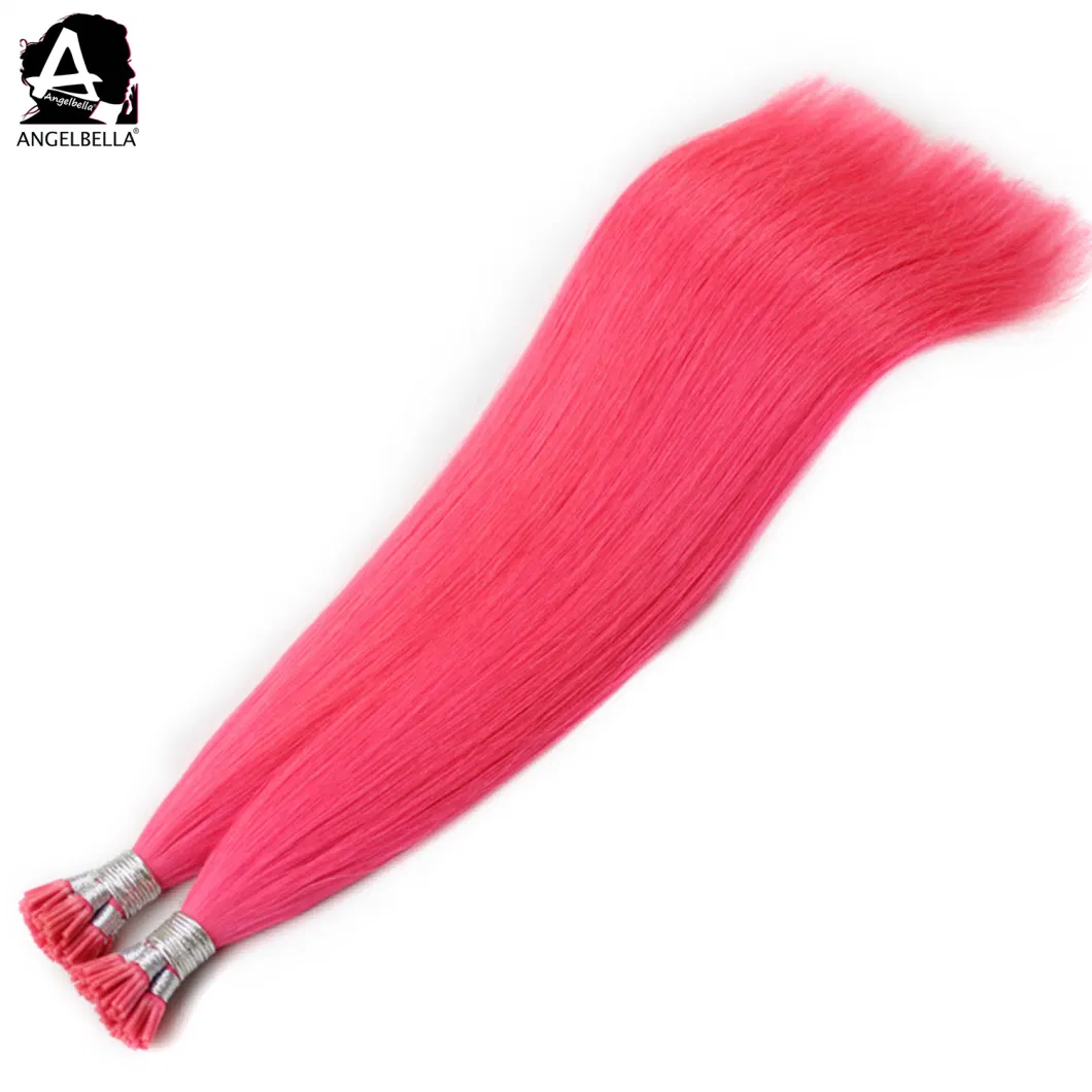 Angelbella Silky Straight Hair Extension Pink Color Flat Tip Virgin Human Hair Extensions