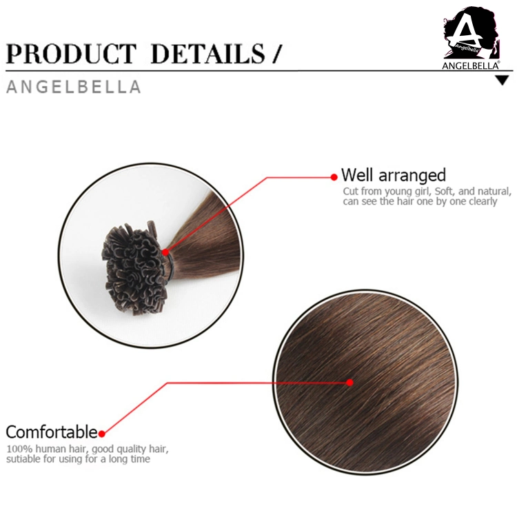 Angelbella Natural U Nail Tip 2# Nail Hair Extensions Virgin Human Pre Bonded Hair Extension