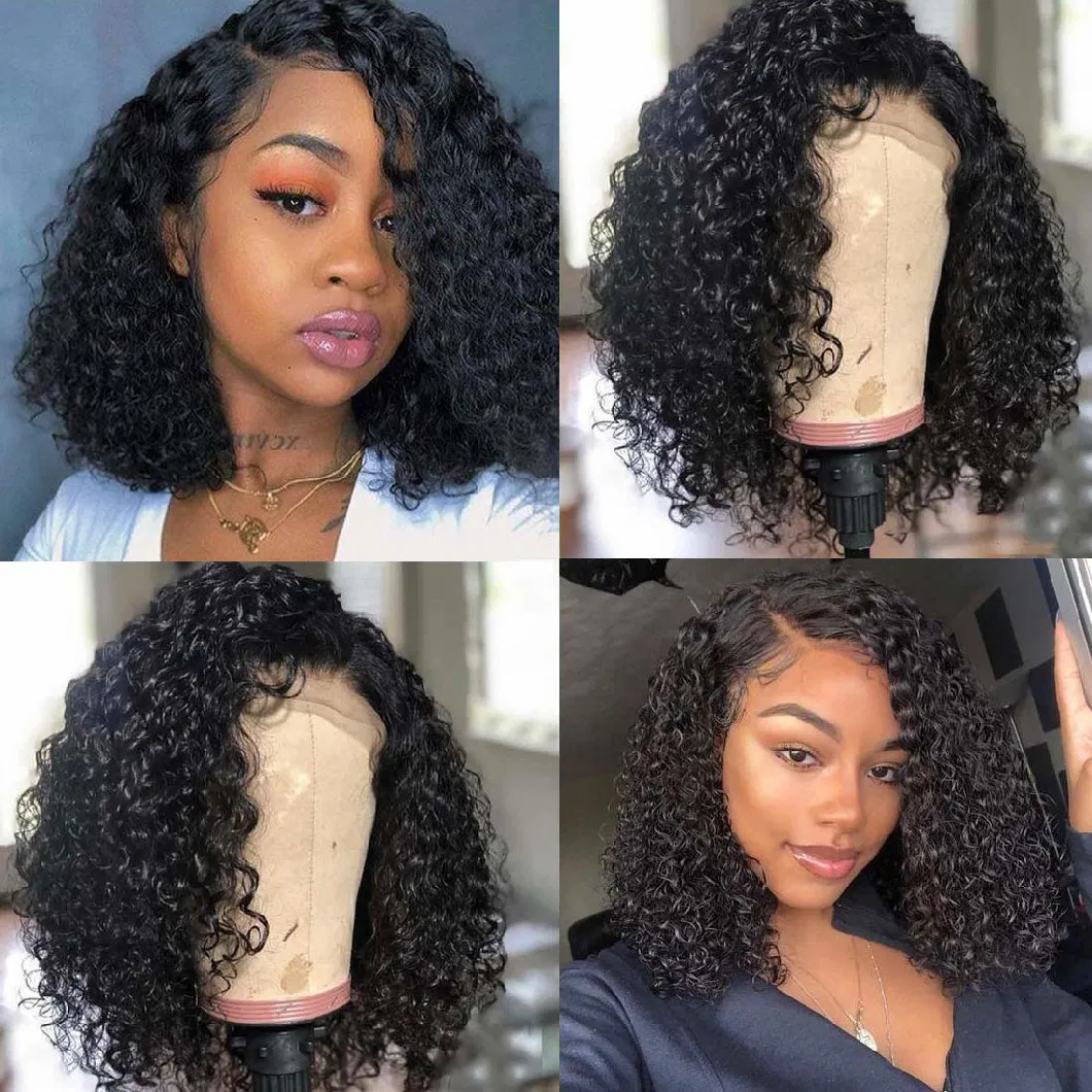 Wholesale100% Human Hair Brazilian Short Bob Curly Lace Frontal with Baby Remy Human Hair HD Transparent Lace Wigs