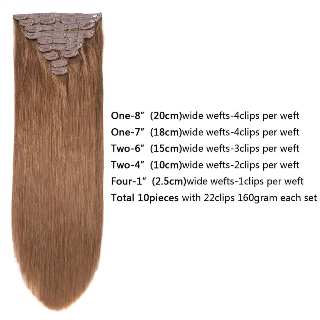 100% Virgin Russia Hair Double Drawn Luxury 100g 120g 160g 220g 240g Thickness with Lace Seamless Clip in Human Hair Extensions 10% off Sample Customization