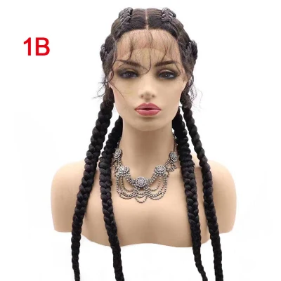 Newlook Black Double Dutch Braids Lightweight Swiss Soft Lace Frontal Twist Braided Wigs with Baby Hair for Women