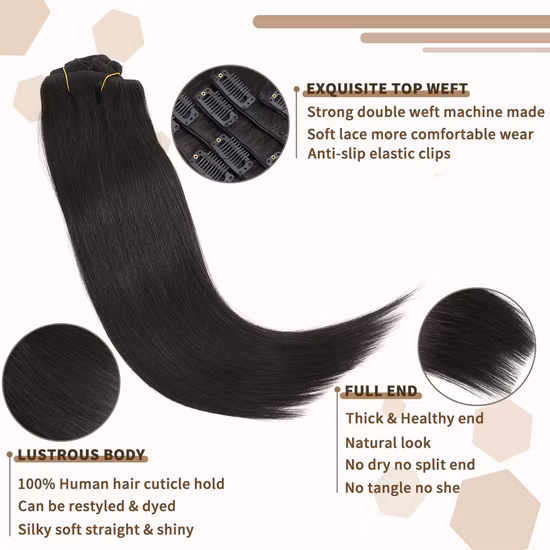 Brazilian Human Remy 16 Clips in Hair Extension