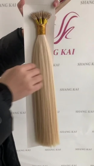 Super Double Drawn From Virgin Human Russian Long Tip Hair Full Ends Nano Human Hair Weft Beads Bonds Ring Keratin Hair Extensions Medium